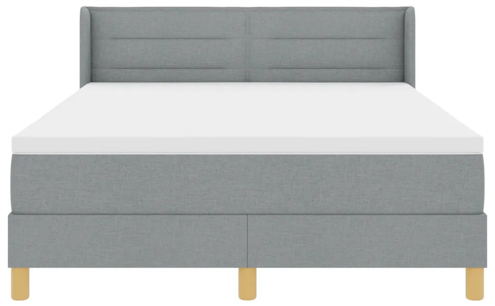 Boxspring ágy matraccal, világosszürke, 140x190 cm, szövet.