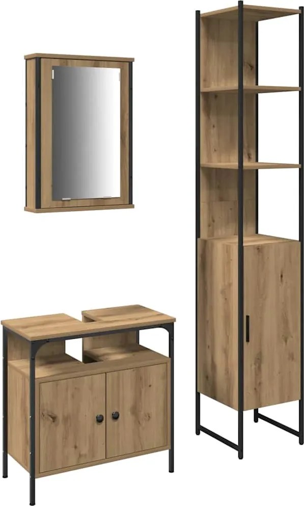 vidaXL Fürdőszoba bútor szett polcokkal 3 pcs Artisan tölgy Faanyag