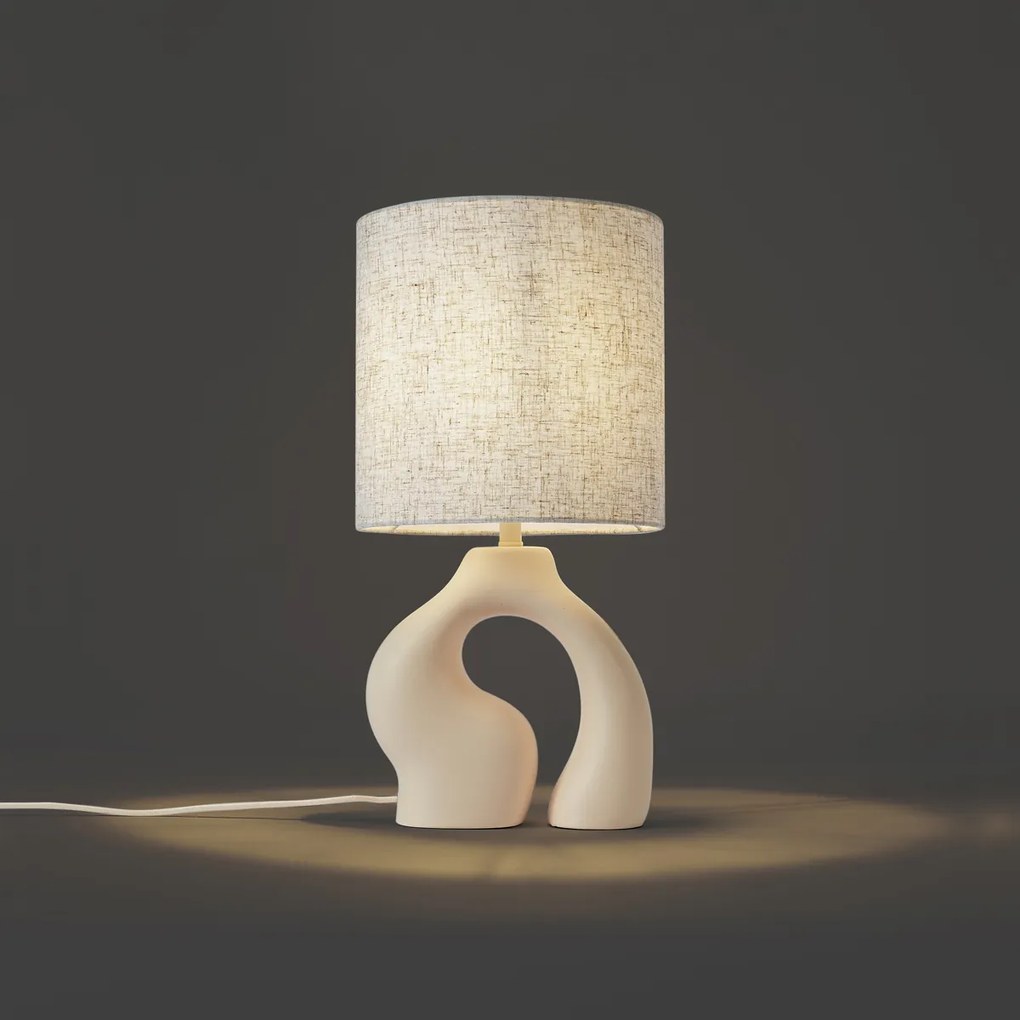 Japandi asztali lámpa bézs színben, vászonernyővel - Dahlia