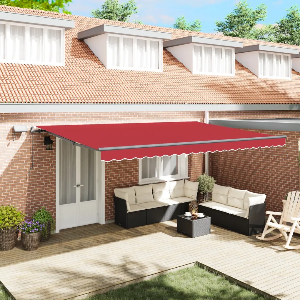 Manuális Behúzható Napellenző LED-del Piros 500x350 cm