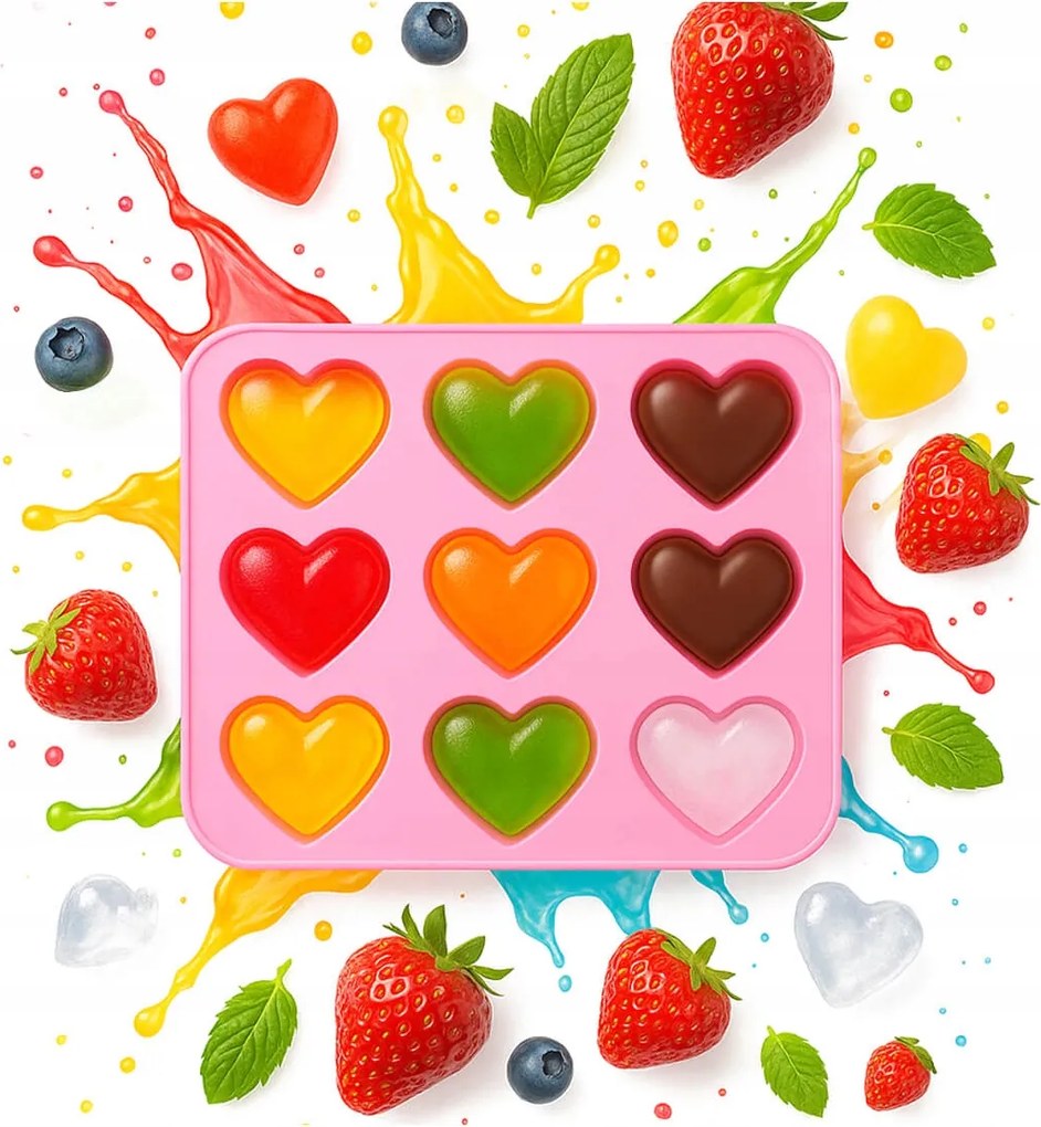 Szilikon Jégforma Szív 9 Könnyen Kivehető Jégkocka Forma