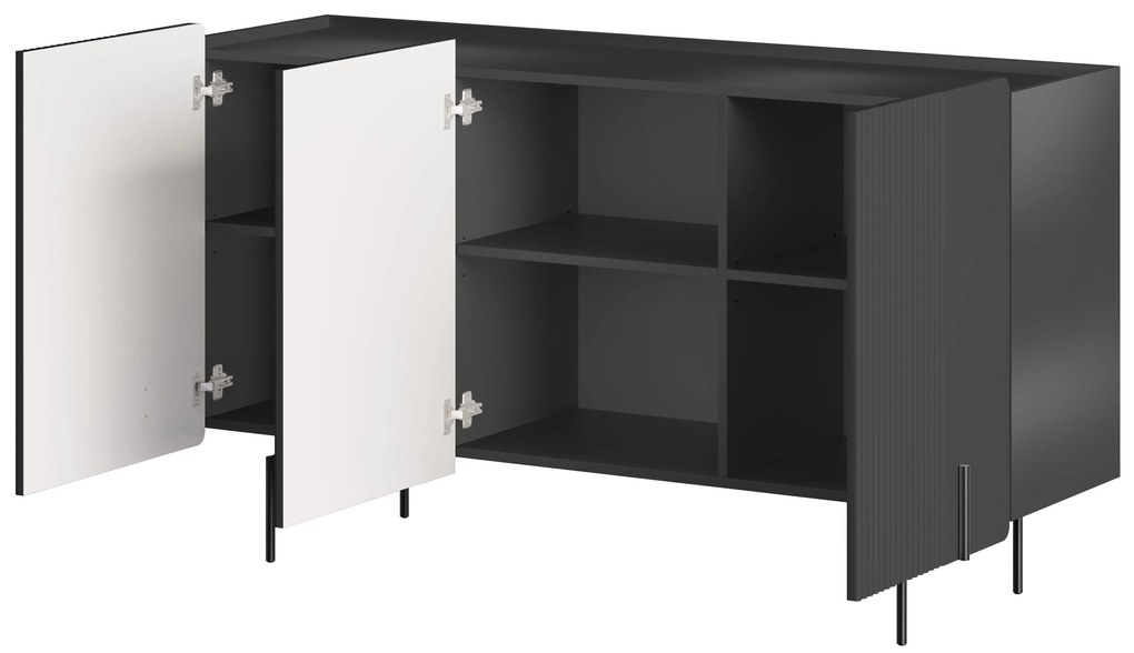 Malmi komód 150 cm háromajtós - fekete matt / fekete lábak