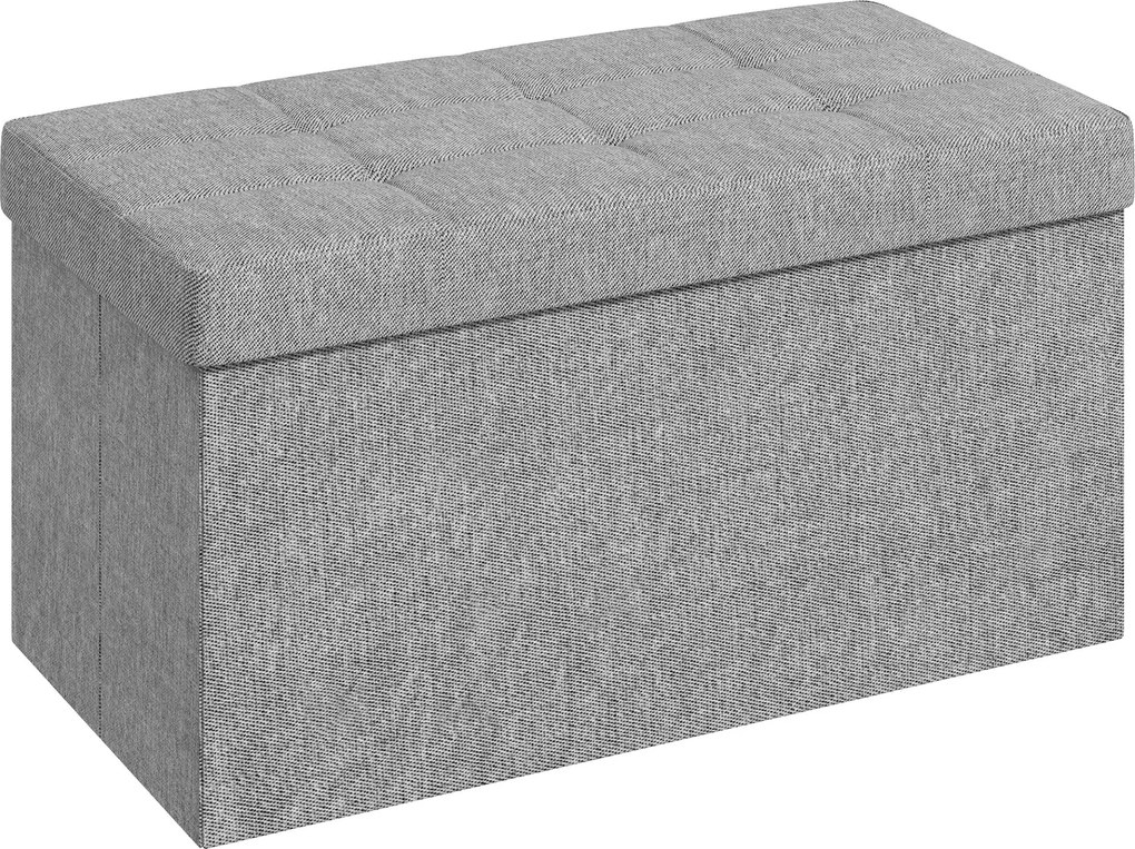 HOMCOM Tároló Pad, 76 x 38 x 38 cm, 84L, összecsukható, ágy végére, lábtartó, fedéllel, előszobába, nappaliba, kárpitozott, világosszürke | Aosom