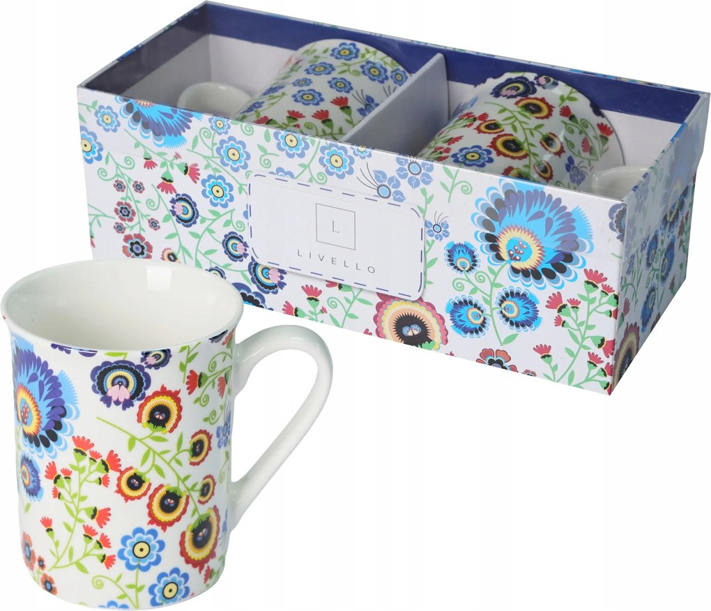 2 db-os porcelán bögre díszdoboz 350 ml Livello folk art