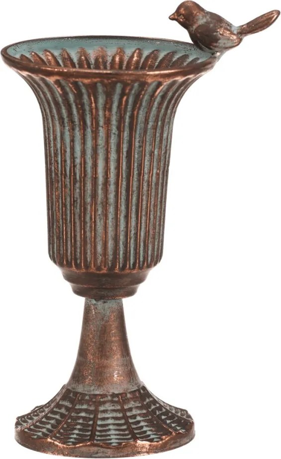 Fém kehely 25 cm madárdísszel réz színben