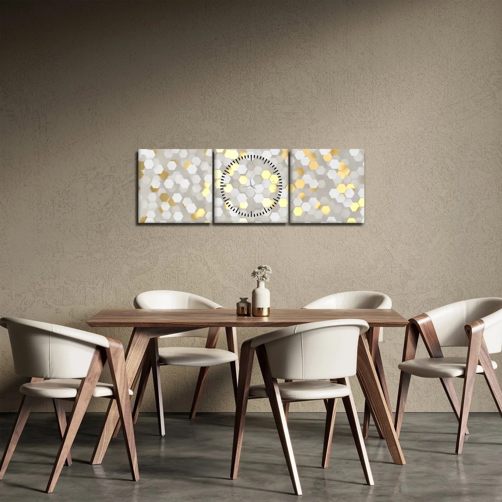 Kép - Arany és fehér hatszögek (órával) (90x30 cm)