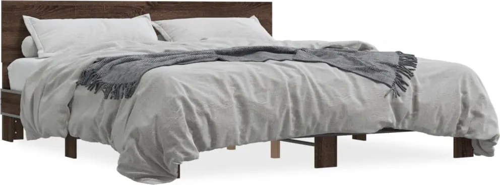 vidaXL barna tölgyszínű szerelt fa és fém ágykeret 200 x 200 cm