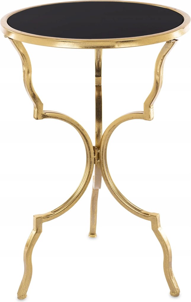 Virágtartó állvány kicsi kerek arany fém fekete üveg asztallappal