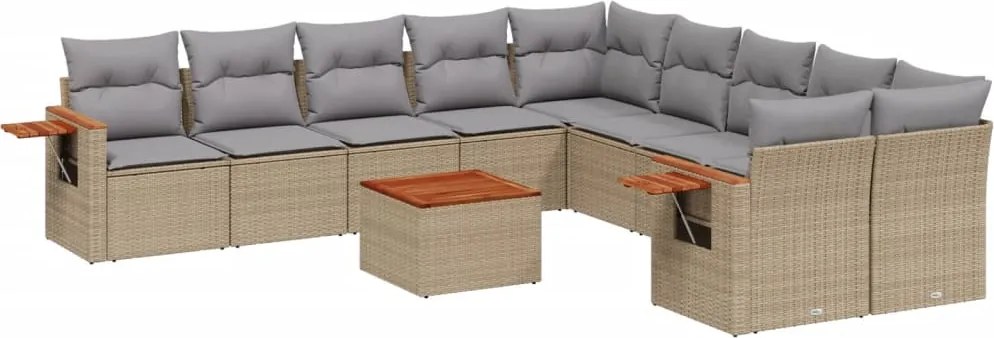 vidaXL 11 részes bézs polyrattan kerti ülőgarnitúra párnákkal