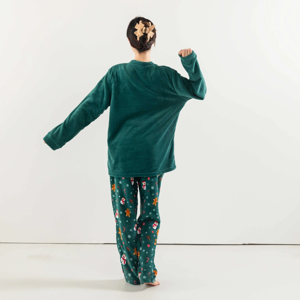 SNOWMAN AND GINGERBREAD zöld mikroplüss pizsama - különböző méretben Méret: L