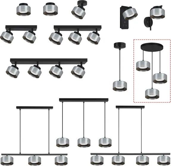 Brilagi - Kábelen függesztett csillár AURA LUX 3xGX53/30W/230V fekete/füstszínű