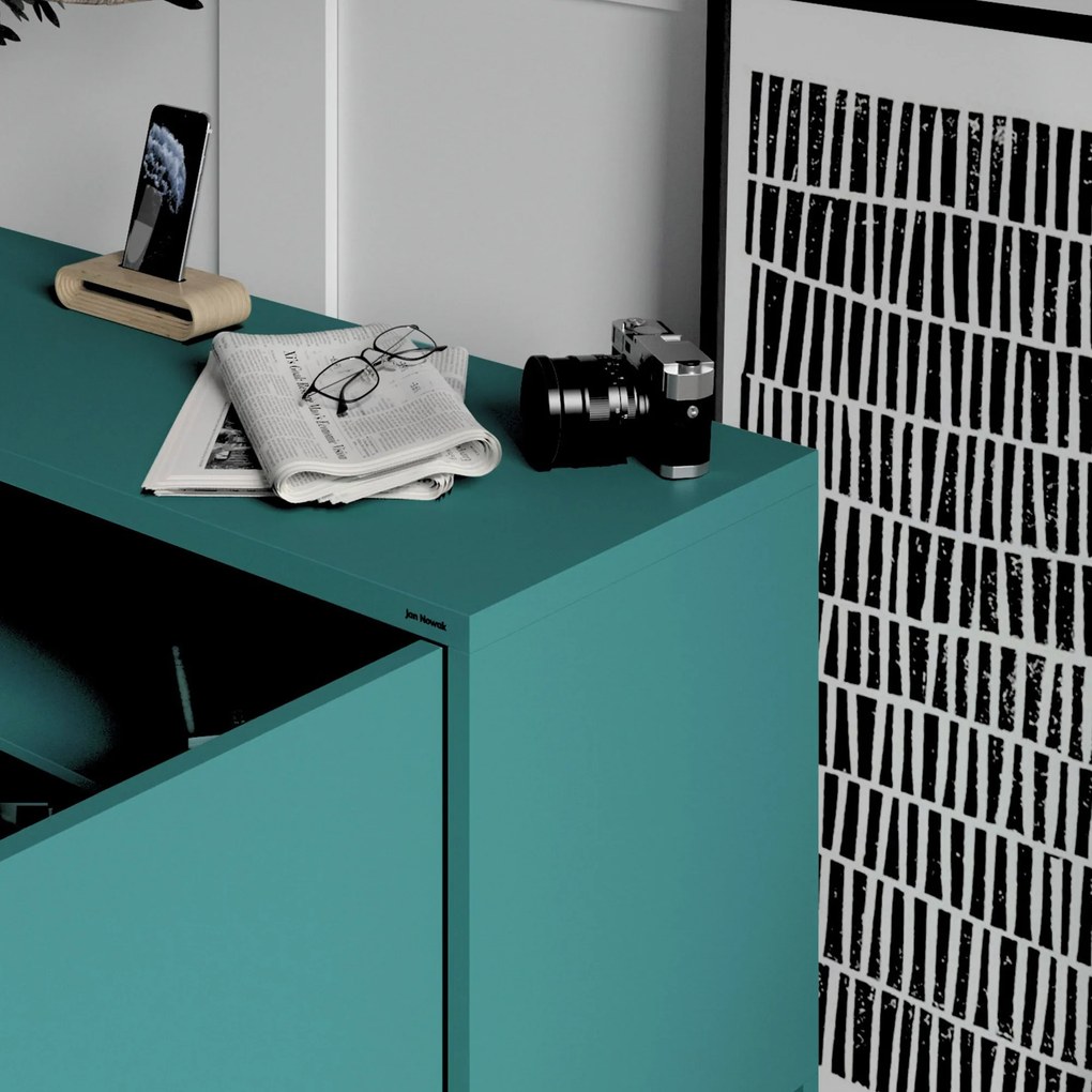 Fém TV-szekrény lábakkal, tengerkék, 1150x595x400 mm: ROSA Modern