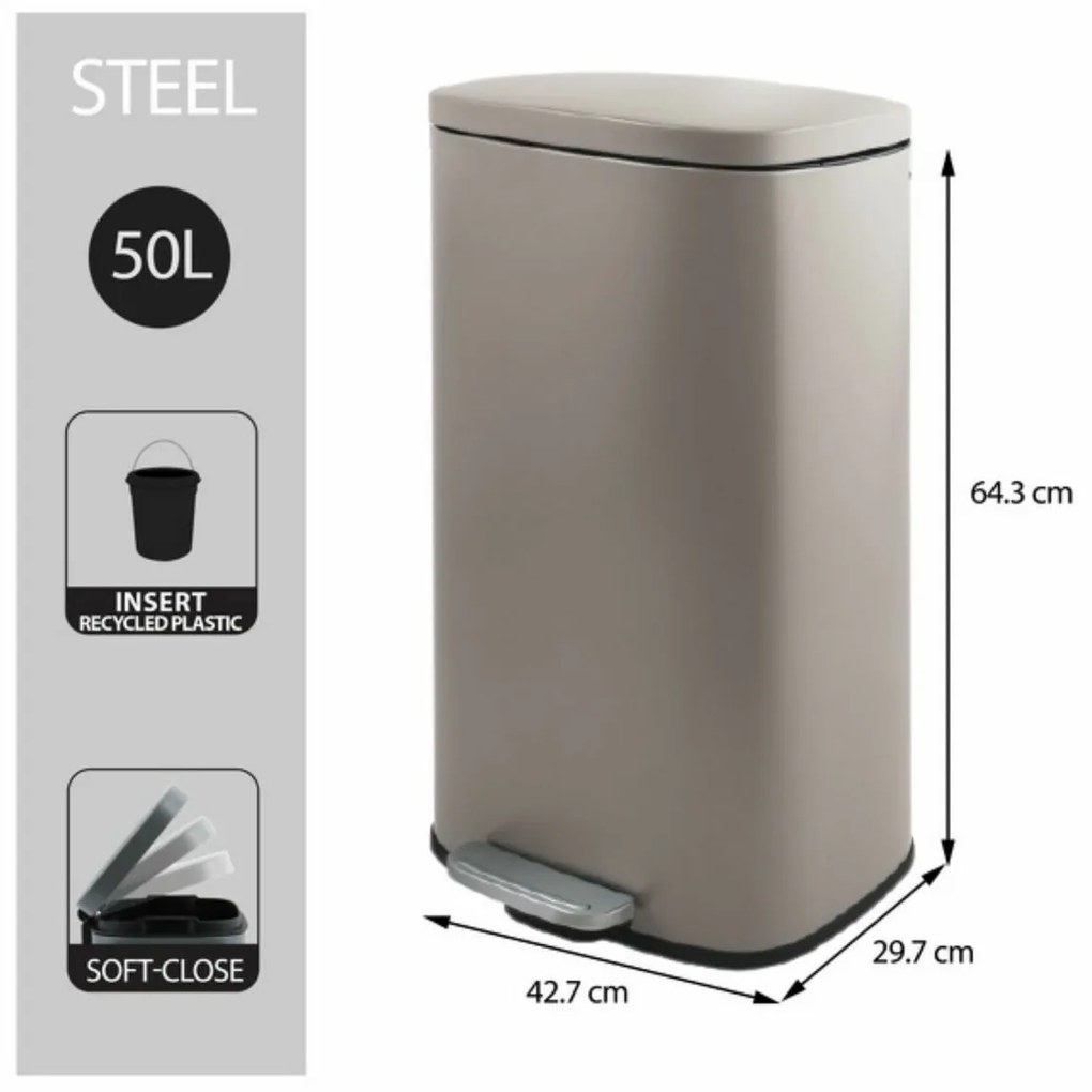 Spirella Soft-close Akira pedálos hulladékgyűjtő  50 l, matt szürkésbarna, 50 l
