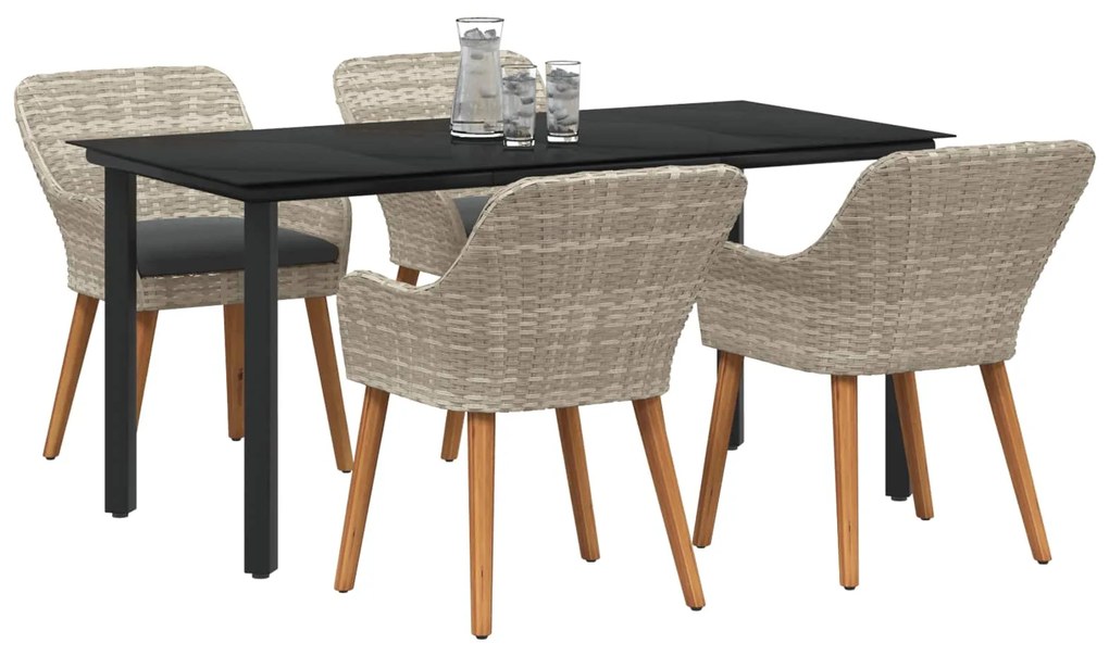 vidaXL Kert étkező szett párnával 5 pcs Világosszürke polirattan