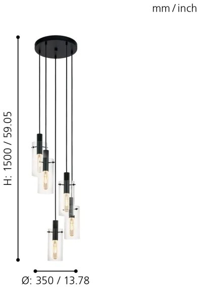 Eglo 97368 -  Csillár zsinóron MONTEFINO 5xE27/60W/230V