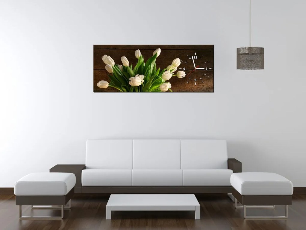Gario Órás falikép Elbuvölo fehér tulipánok Méret: 100 x 40 cm