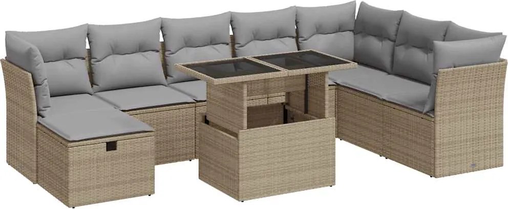 vidaXL 9 részes bézs polyrattan kerti ülőgarnitúra párnákkal