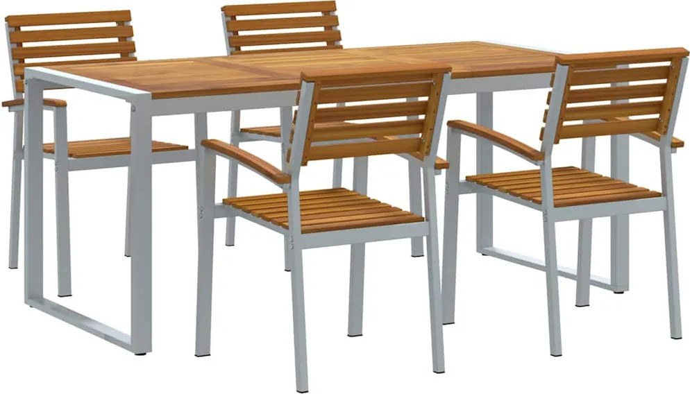 vidaXL Kert étkező szett 5 pcs Szürke Tömör Akácfa