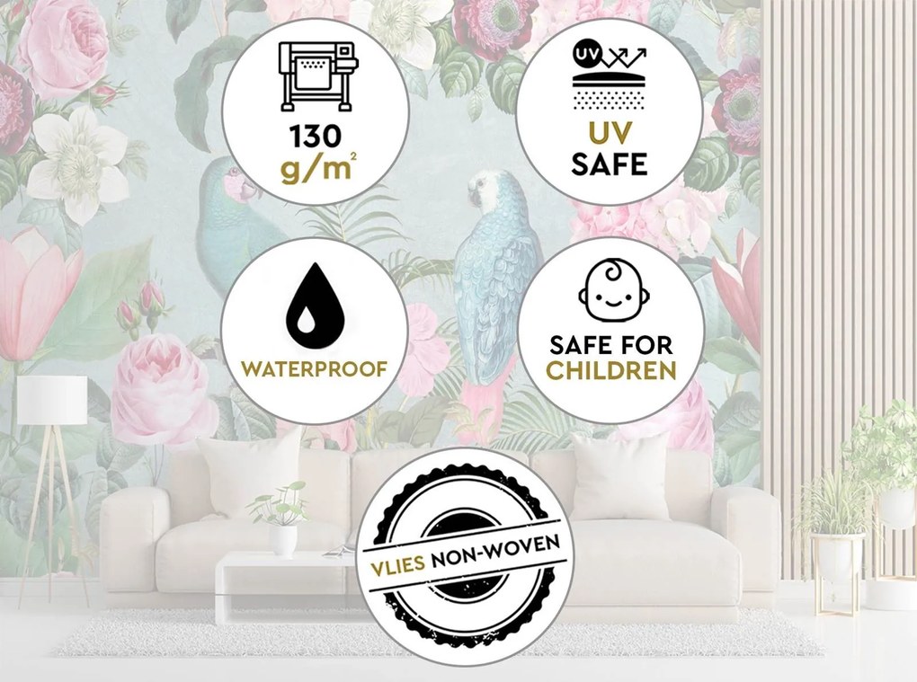 Gario Fotótapéta Papagájok virágokban - Andrea Haase Anyag: Vlies, Méret: 450 x 315 cm