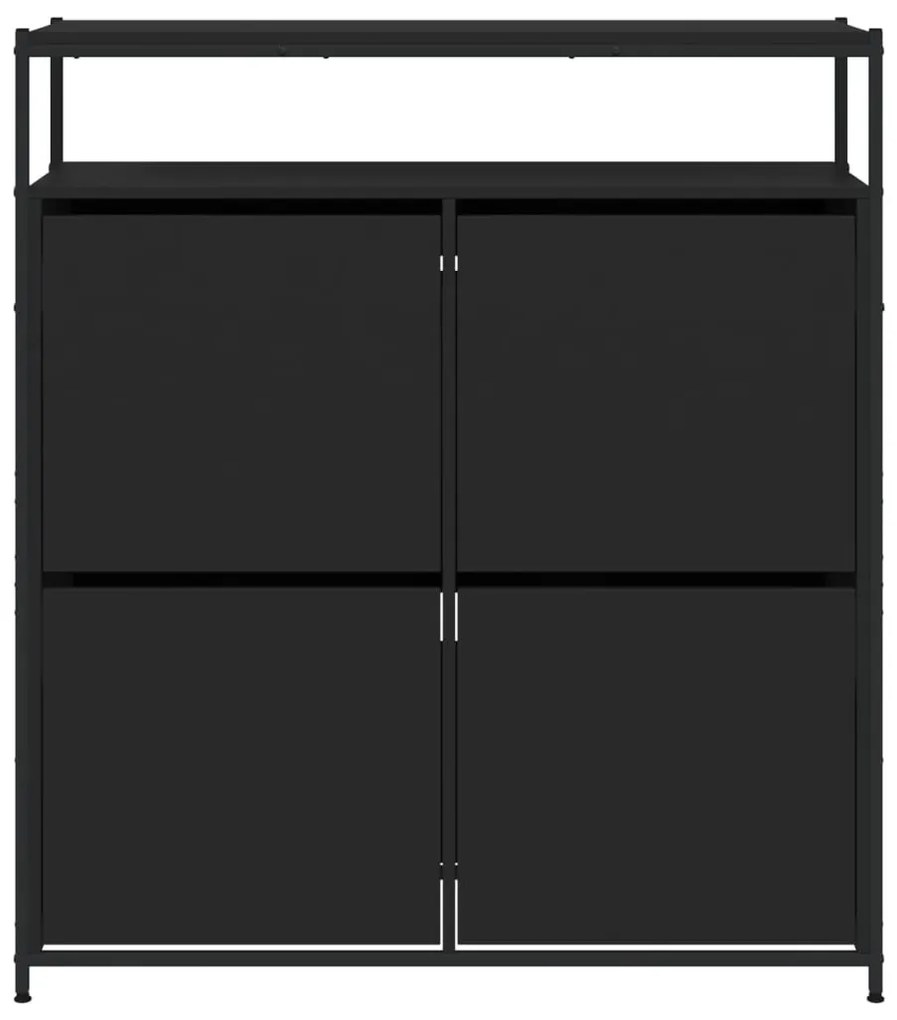 fekete cipőszekrény 4 kihajtható fiókkal 100 x 34 x 112 cm