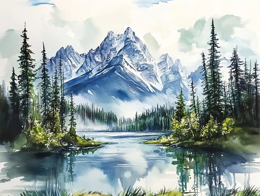 Vászonkép Canvas Tájkép Észak Kanada Hegyek Erdő Tó Természet 80x60