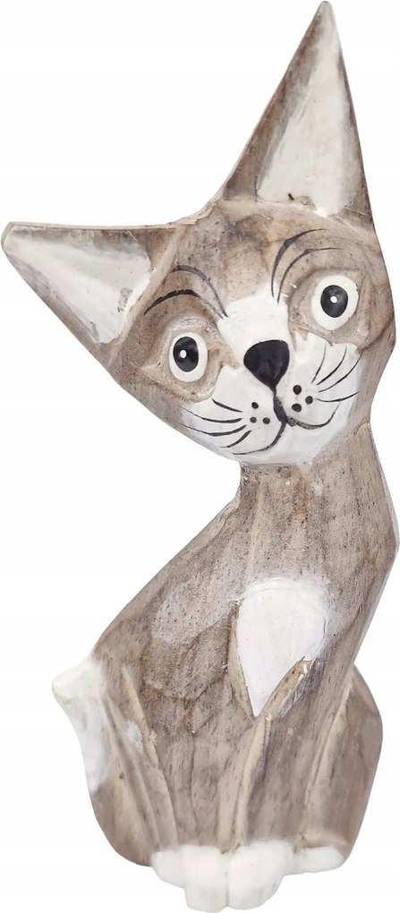 Faragott Macska Fa Kézzel Készített Festett Cica Figura Dekoráció *15 cm