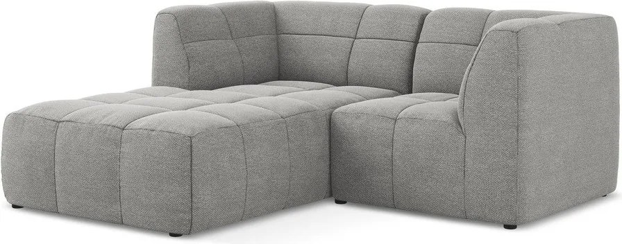 Szürke buklé sarokkanapé (bal oldali-heverő résszel) Aloha – Makamii