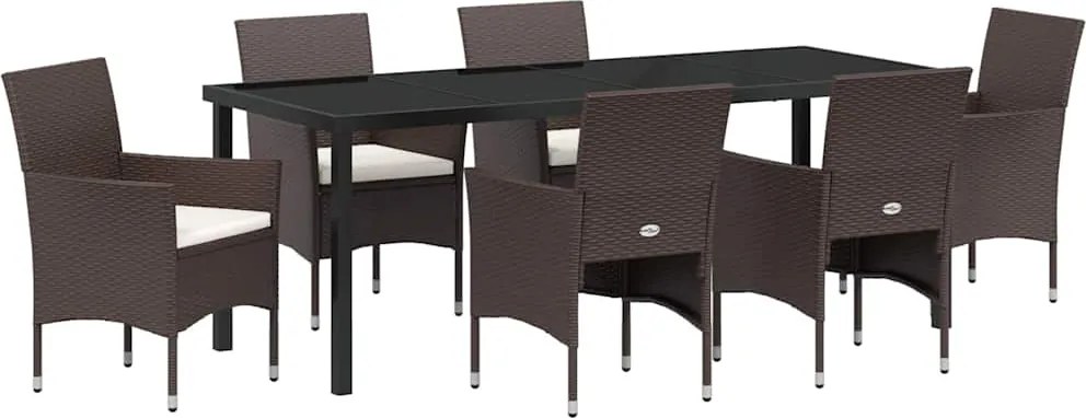 vidaXL Kert étkező szett párnával 7 pcs Barna polirattan