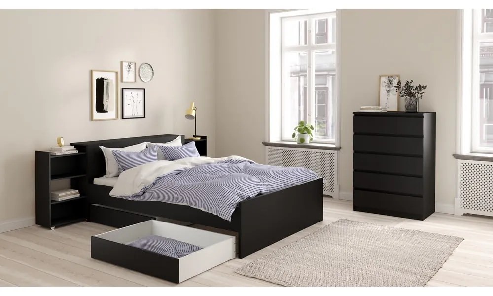 Fekete ágy alatti fiók szett 2 db-os Naia – Tvilum