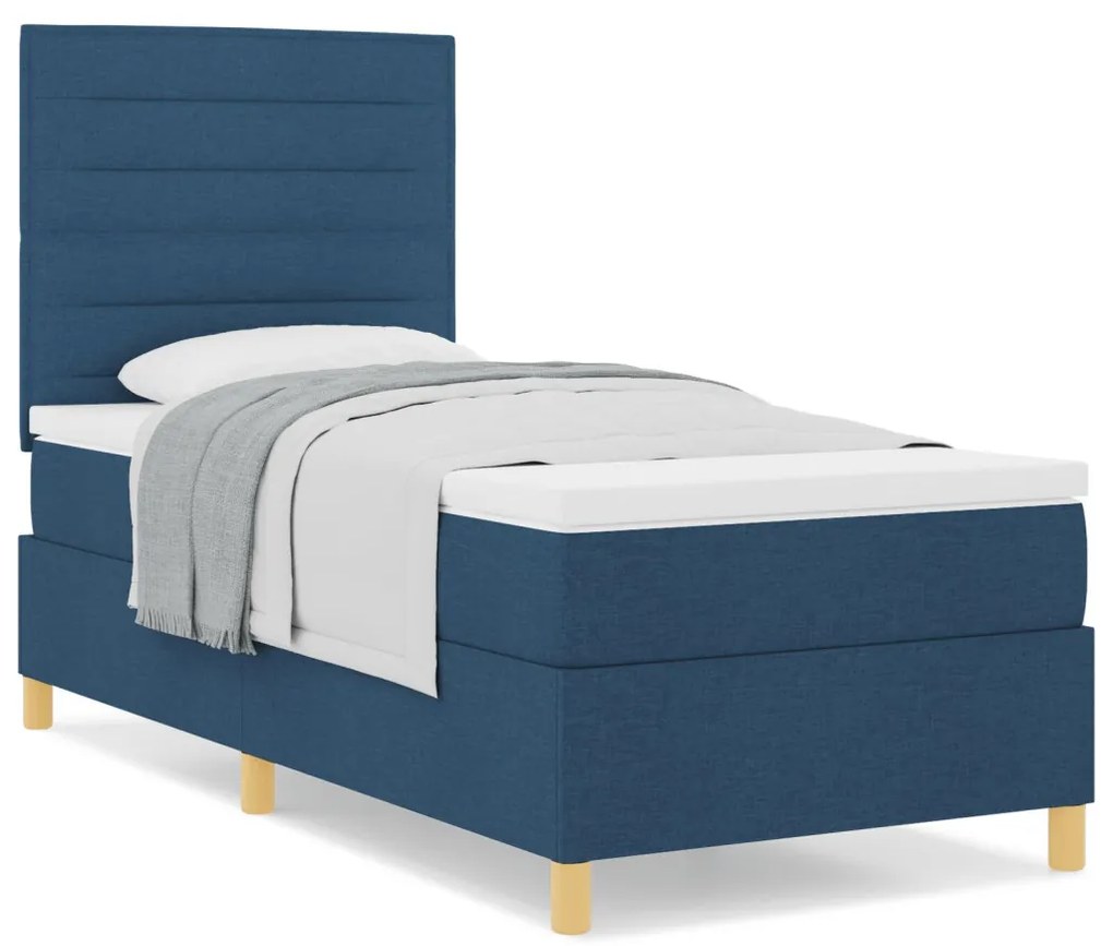 Box Spring Ágy Matraccal Kék 90x200 cm Szövet