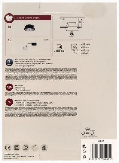 Paulmann 93408 - KÉSZLET 3xLED/6,5W IP44 Dimmelhető fürdőszobai lámpa COLE 230V
