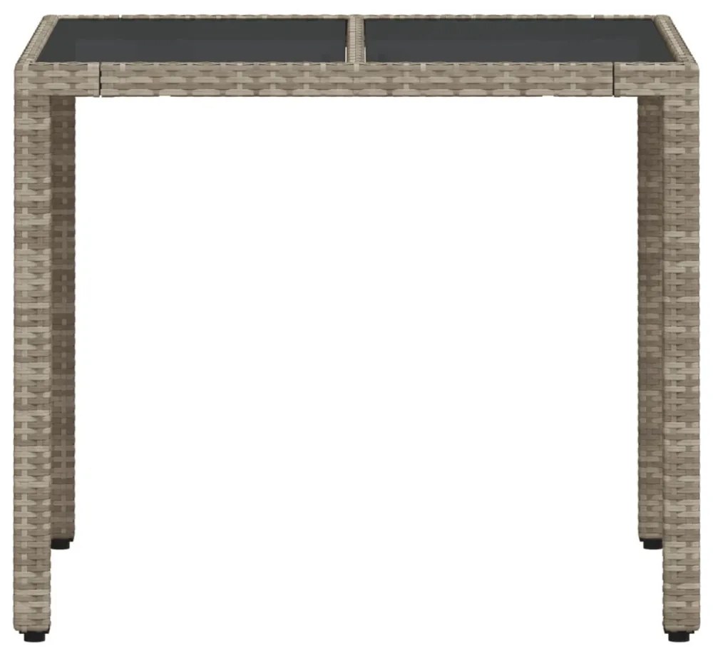 világosszürke polyrattan üveglapos kerti asztal 90 x 90 x 75 cm