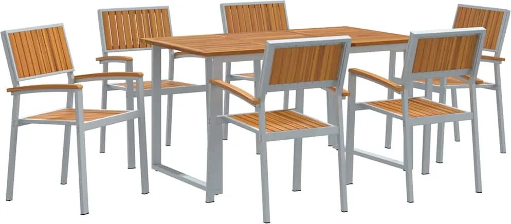 vidaXL Kert étkező szett 7 pcs Szürke Tömör Akácfa