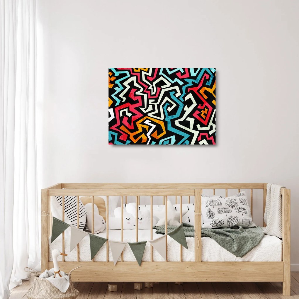 Grafikus absztrakciós kép (üvegen) (70x50 cm)