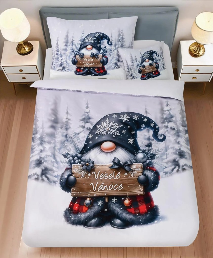 Mikroszatén ágyneműhuzat JOLLY GNOME fehér + díszpárnahuzat 45 x 45 cm ingyen Ágyneműhuzat mérete: 70 x 90 cm | 140 x 200 cm