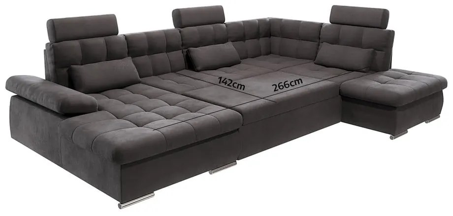 Antracitszürke kinyitható tárolóhelyes sarokkanapé (jobb oldali-U alakú) Merkur – Ropez