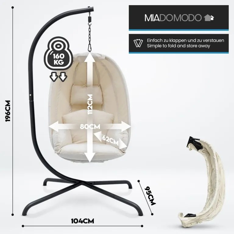 MIADOMODO Függő hintaszék 160 kg bézs