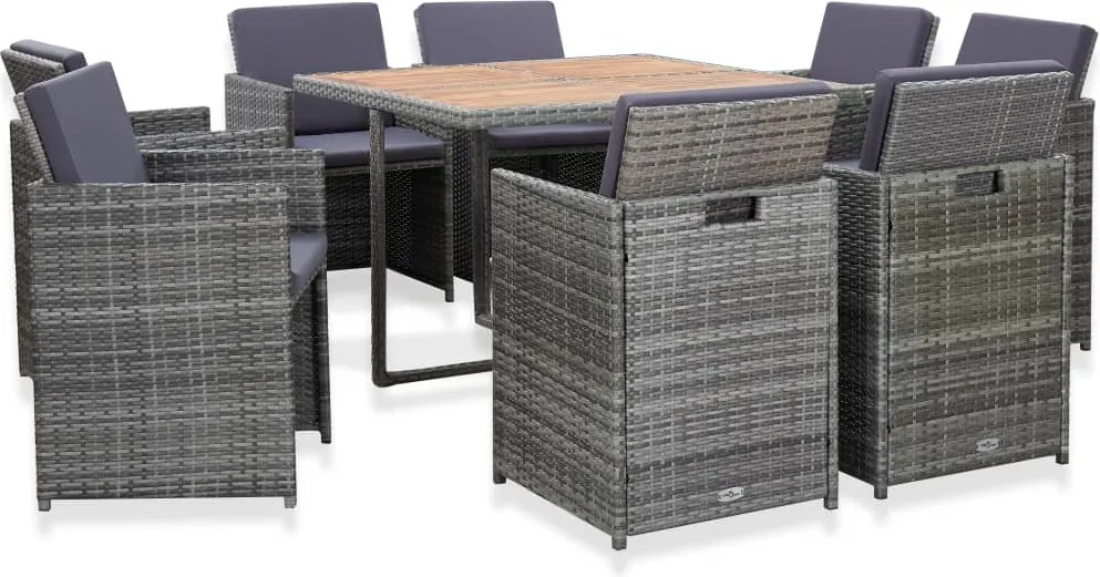 vidaXL 9 részes antracitszürke polyrattan étkezőszett párnákkal