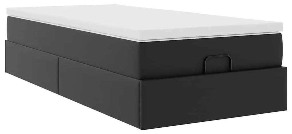 Ottomán ágykeret matraccal fekete 80x200cm műbőrrel
