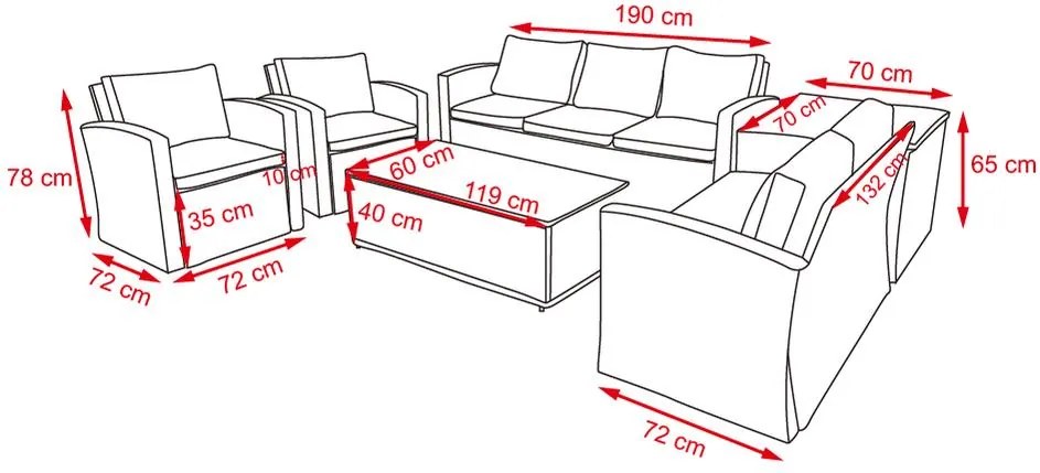 AUCKLAND Nagy kerti ülőgarnitúra tárolóval a párnákra - szürke