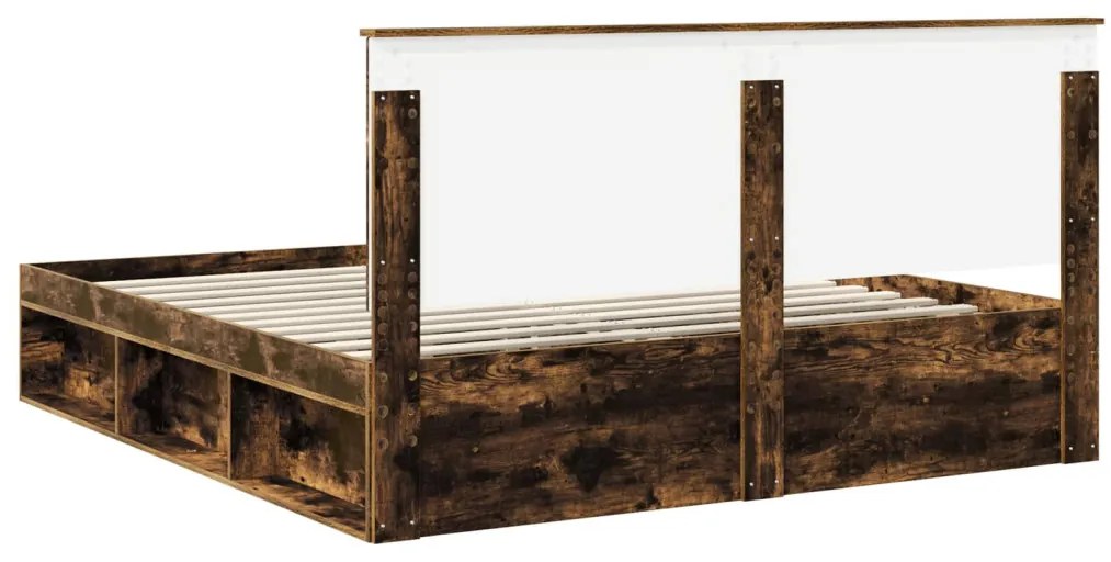 vidaXL Ágykeret fejtámlával Füstölt tölgy 180 x 200 cm Tömör fenyőfa