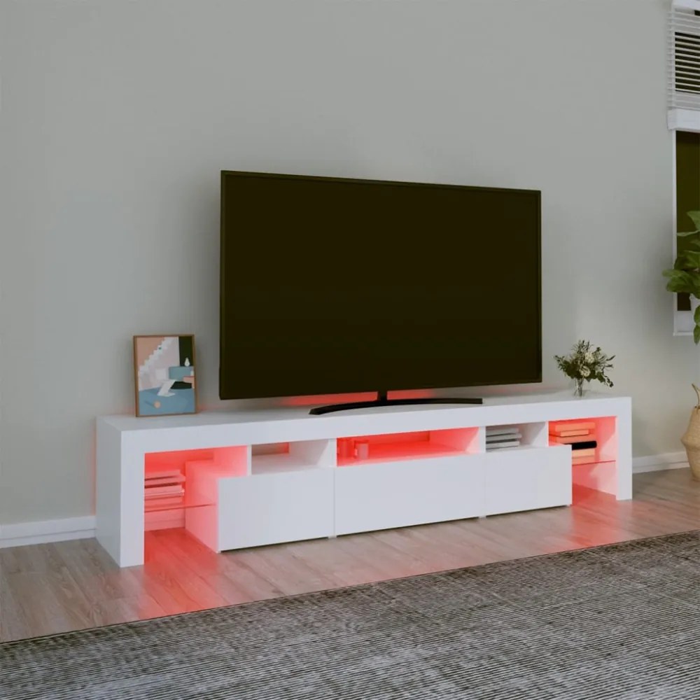 fehér TV-szekrény LED-lámpákkal 200x36,5x40 cm