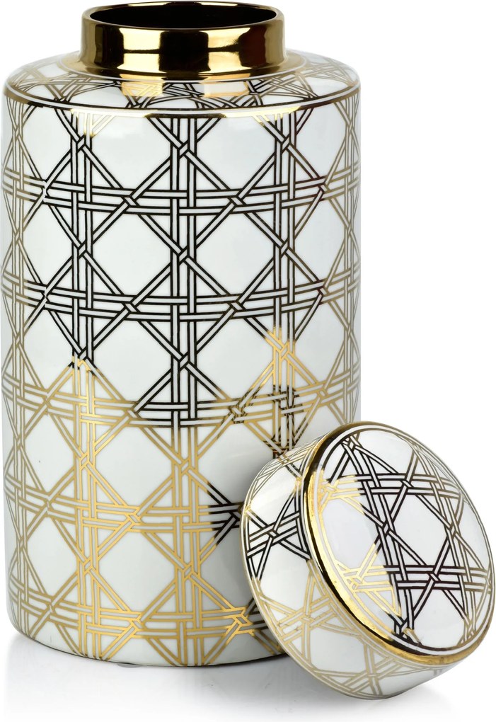Üveg váza fedővel Amfora 40 cm Charlotte Gold díszek fehér arany