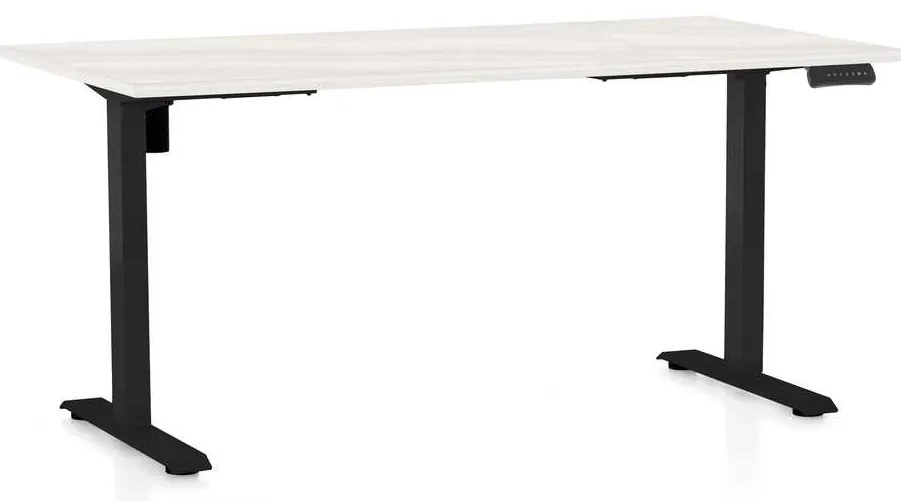 OfficeTech B állítható magasságú asztal, 160 x 80 cm, fekete alap, fehér kőris