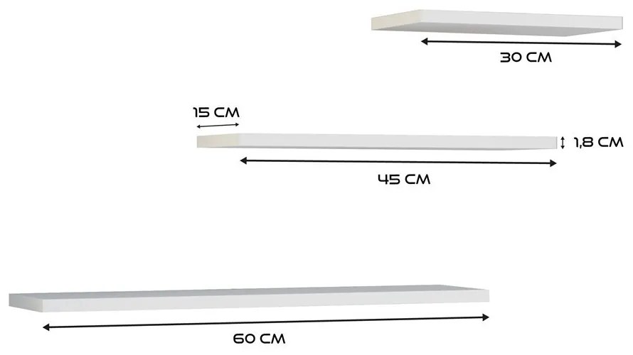Tobi 3P fali lebegőpolc (3db), fehér