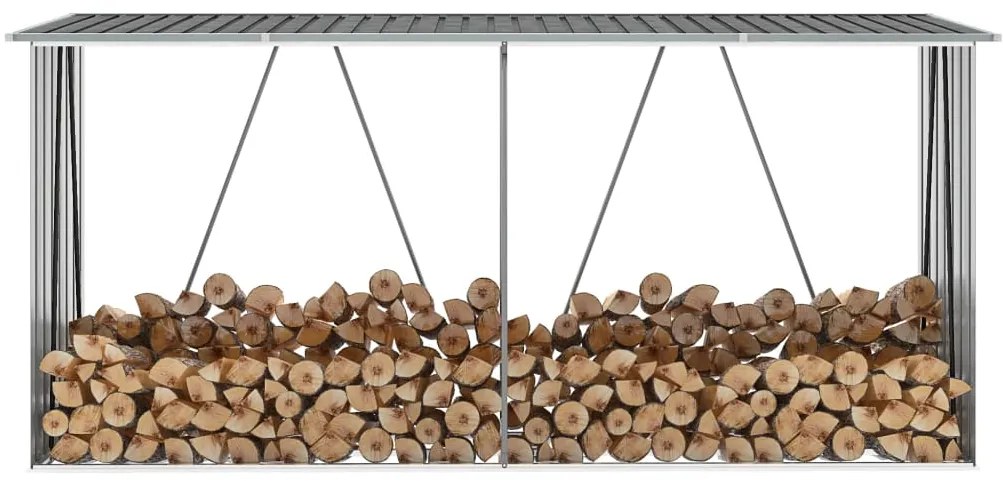 vidaXL szürke horganyzott acél kerti tűzifatároló 330 x 84 x 152 cm