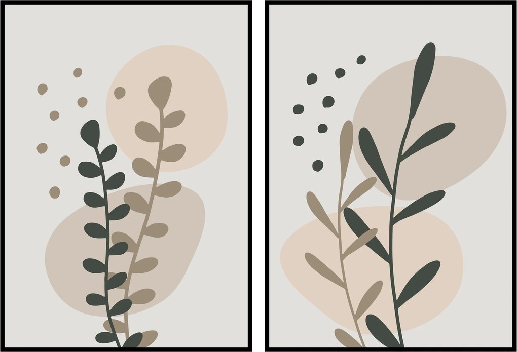 Poszter szett diptikus 2db 30x40cm Virágok levelek grafika növények poszter