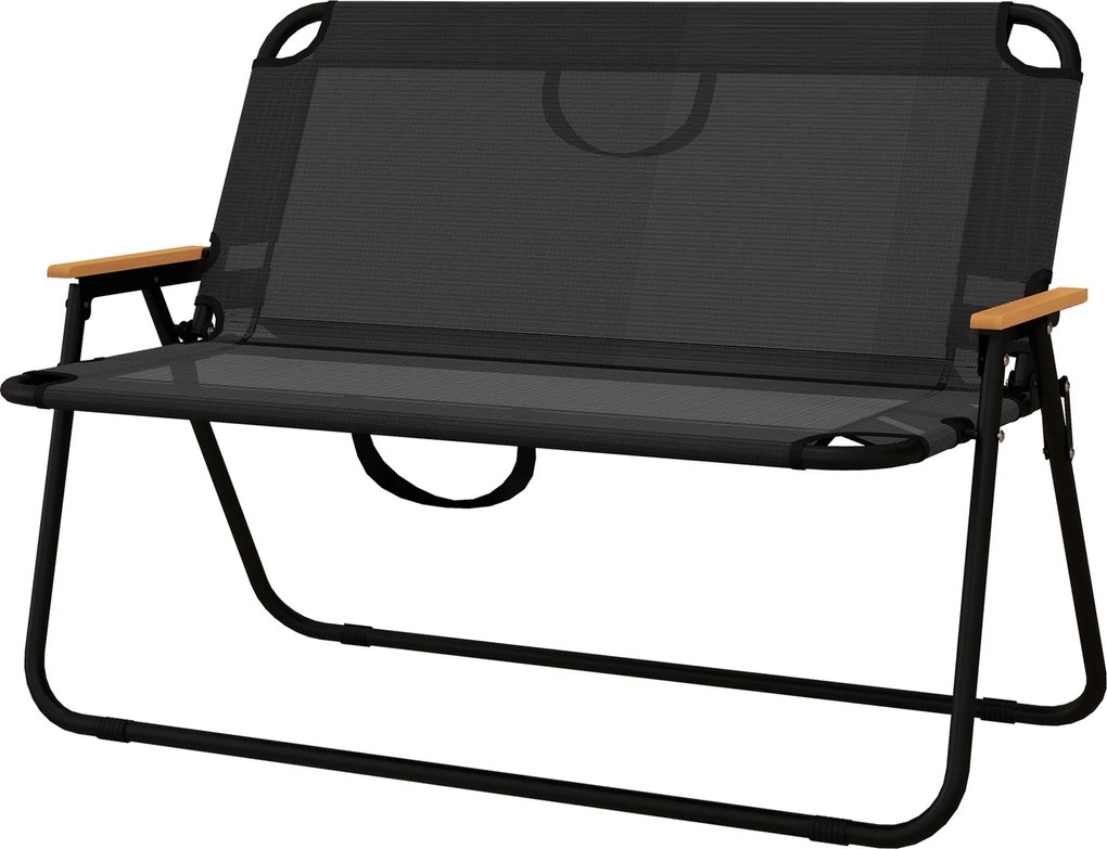 Outsunny Kétfős Kerti Pad, Összecsukható Kemping Pad, 220 kg Teherbírással, Kempinghez, Teraszhoz, Hálós, Fekete, 108 x 65 x 73 cm | Aosom