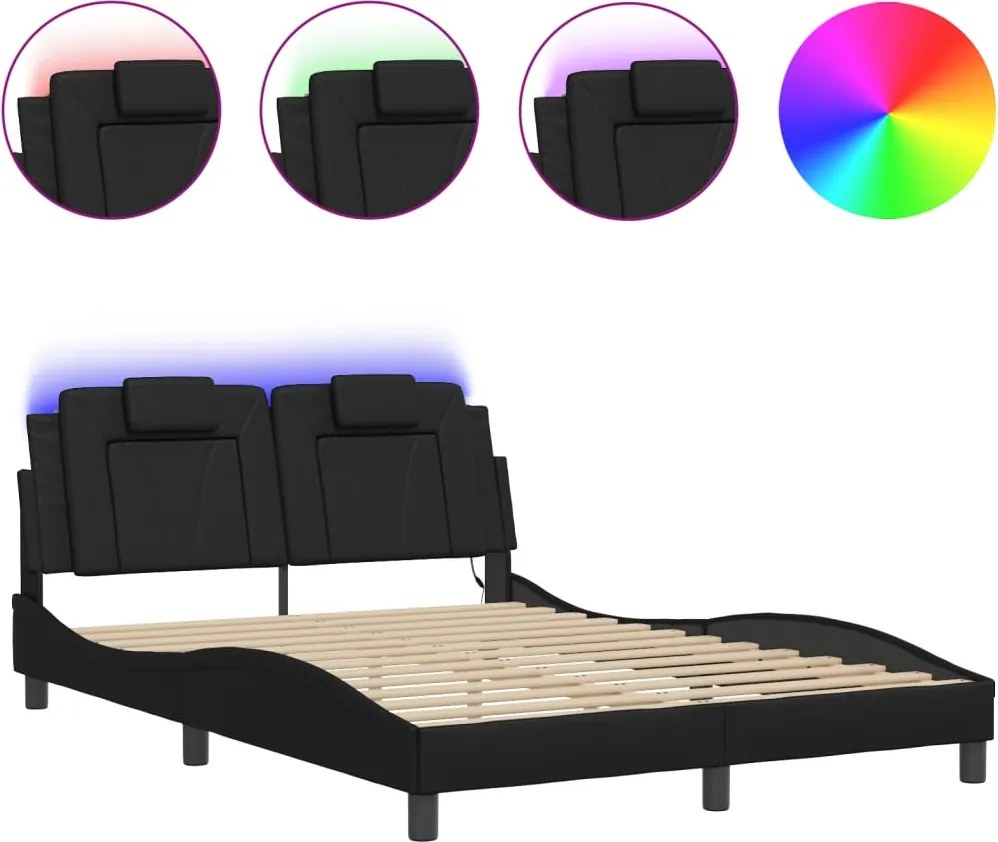vidaXL fekete ágykeret Viana LED-ekkel matrac nélkül 140 x 200 cm