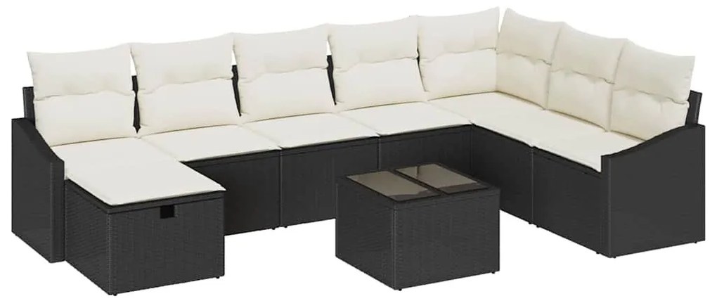 Kerti Kanapé Szett 9 pcs Fekete 55 x 62 x 69 cm Poli rattan